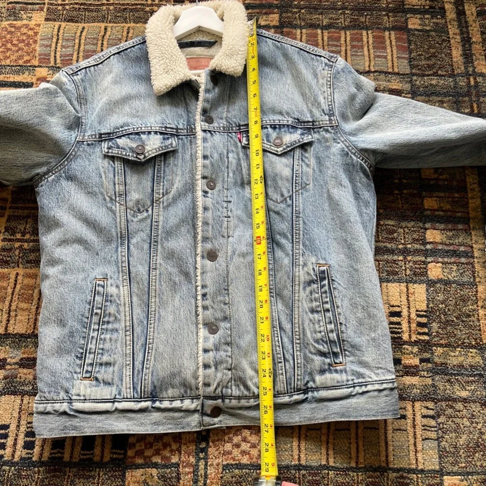 Levi's Men's Light Wash Denim Sherpa-Lined Snap Button 100% Cotton Jacket Size L